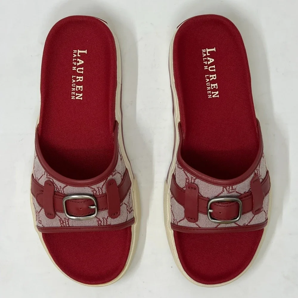 Ralph Lauren Matty‎ Sandals Red Signature Fabric Stylish Women's Size 7B VTG NEW